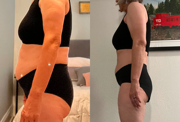 Before and after transformation, dropped 10+ lbs after menopause
