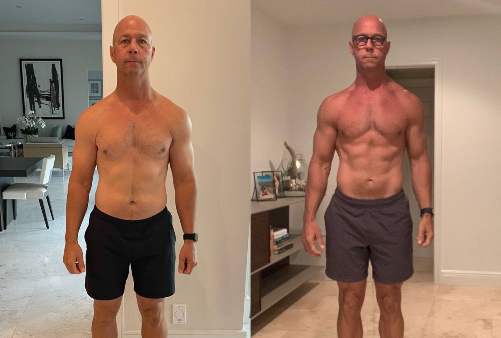 Before and after transformation, added 10 lbs of muscle, lost 16 lbs of fat