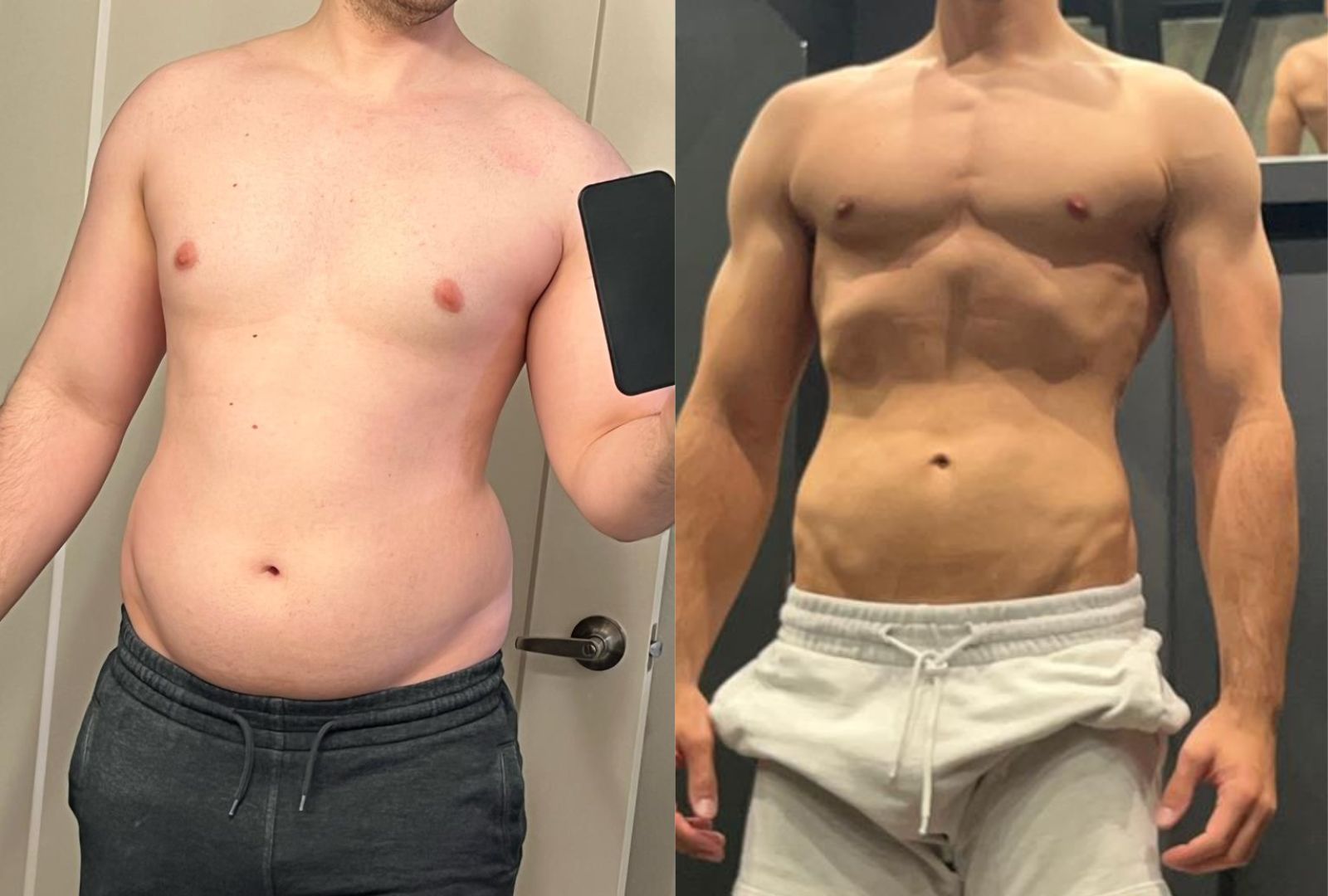 Before and after transformation, lost over 25 lbs of fat and built muscle