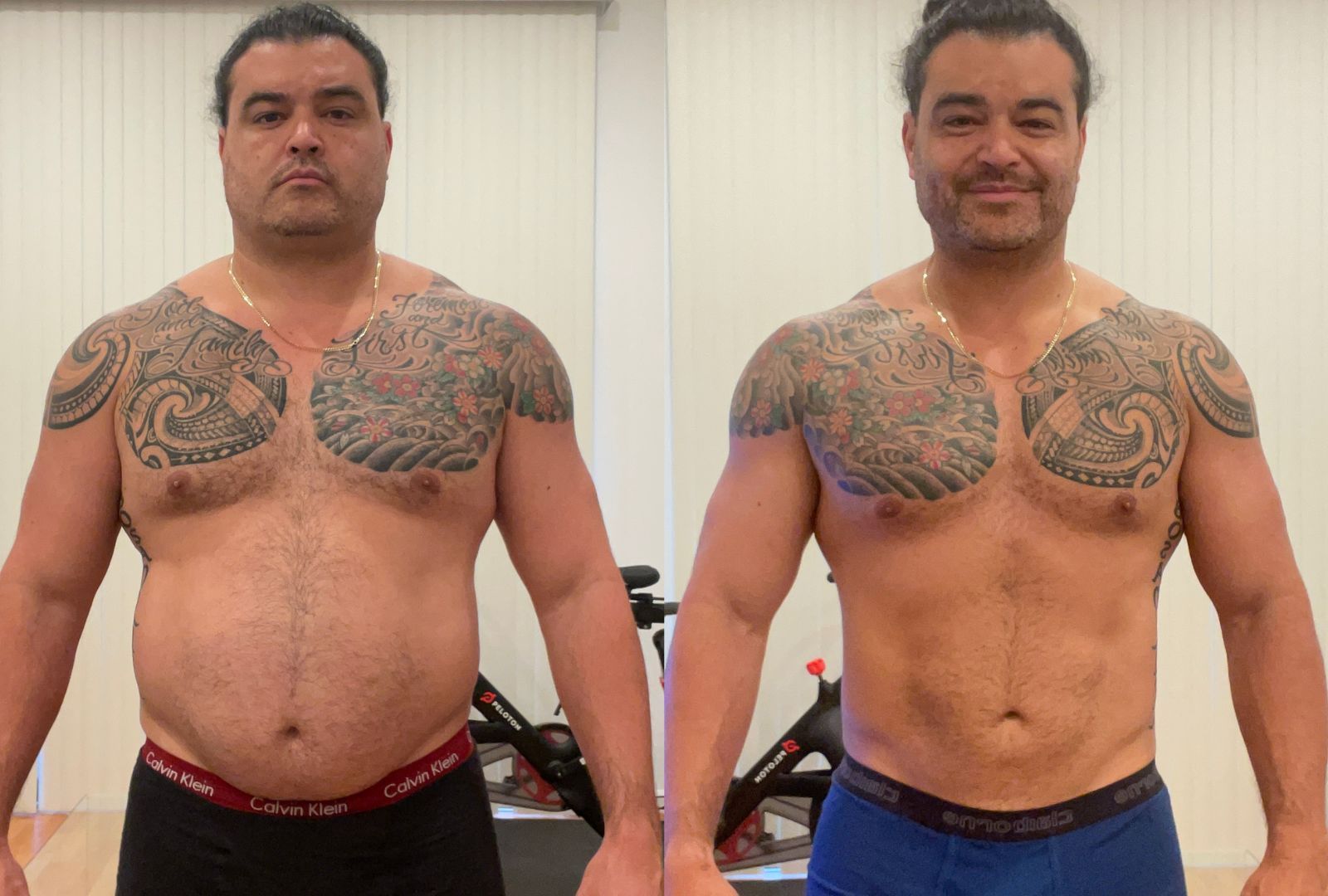 Before and after transformation, lost over 40 lbs of fat